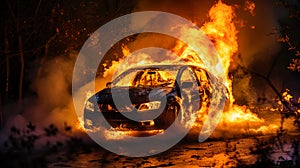 A fiery incident with a car due to a short circuit
