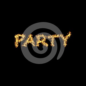 Fiery inscription party on a black background. Unprofitable graphic inscription on a black background. Burning letters