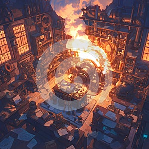 Fiery Invention Chaos in Workshop