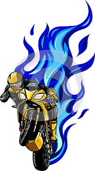 fiery Motorcycle Racing with pilot Vector illustration design
