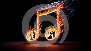 Fiery Musical Note. Generative AI