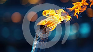 Fiery Olympic Torch in Blurred Arena - Ideal for Sports Design and Projects