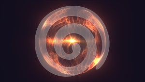 Fiery orange plasma sphere radiating warmth and light, resembling a glowing sun in deep space