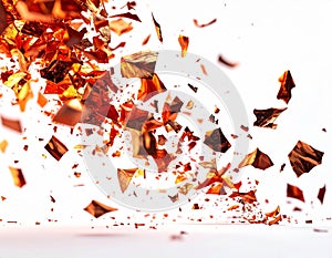 Fiery Orange Shards Exploding Against White Background Dynamic Motion Abstract