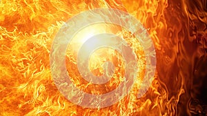 A fiery orange sun with a bright white light shining on it