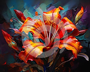 A Fiery Palette of Lilies in a Vase