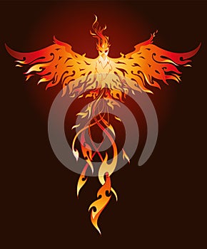 Fiery phoenix bird ideal for tattoo, logo and printing