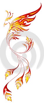 Fiery phoenix bird side view ideal for tattoo, logo and printing