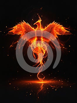 fiery phoenix bird with wings