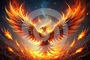 Fiery Phoenix Soaring Above Volcanic Landscape