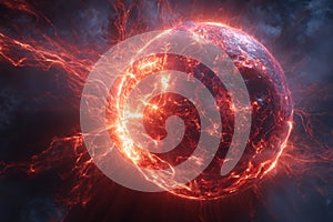 Fiery Planet Core Exploding with Luminous Shockwaves in Cosmic Void