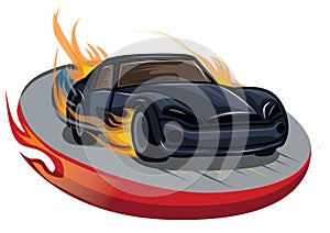 fiery race car. Vector illustration decorative design