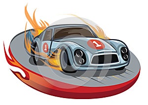 fiery race car. Vector illustration decorative design