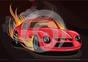 fiery race car. Vector illustration decorative design