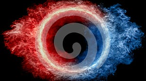 Fiery Red and Blue Smoke Ring Explosion