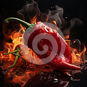 A fiery red chili pepper smolders with mouth burning intensity