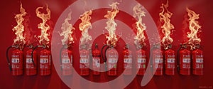 Fiery Red Fire Extinguishers in Harmonious Alignment A Contemporary Twist on Fire Prevention