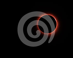 A fiery red ring surrounds the moon during totality of eclipse