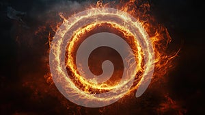 Fiery ring of fire in a dark abstract background