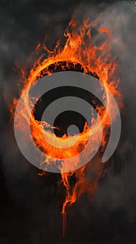 fiery ring of fire on dark background, abstract art. energy and power concept
