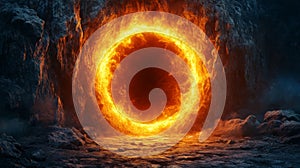 Fiery Ring of Fire in Dark Rock Formation