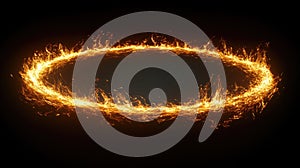 Fiery ring of flames in dark background