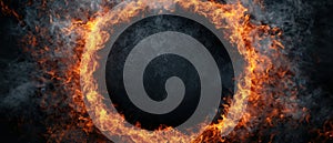 Fiery ring of flames on dark background
