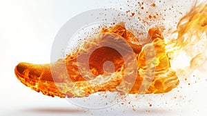 Fiery runner's foot with flame texture in dynamic double exposure