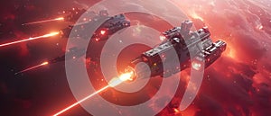 Fiery Skirmish Amongst the Stars. Concept Futuristic Warfare, Intergalactic Battle, Sci-Fi