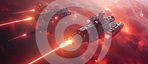 Fiery Skirmish Amongst the Stars. Concept Futuristic Warfare, Intergalactic Battle, Sci-Fi photo