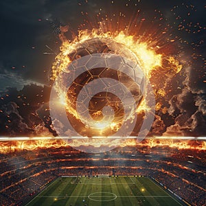 Fiery soccer ball creates spectacle as it flies over stadium