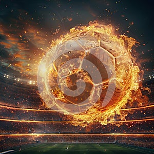 Fiery soccer ball creates spectacle as it flies over stadium