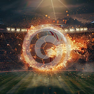 Fiery soccer ball creates spectacle as it flies over stadium