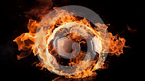 Fiery soccer ball dramatically lands in the goal and sets the net ablaze with intense flames