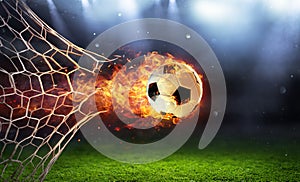 Fiery Soccer Ball In Goal With Net