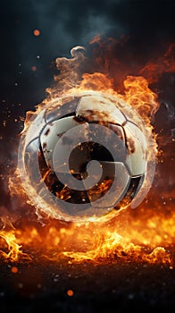 Fiery soccer impact, Ball propelled with force in electrifying stadium