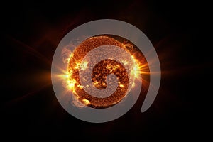 Fiery solar flare activity on sun surface illustration