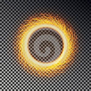 Fiery sparks circle effect isolated. Sparkler ring vector. Magic round sparkle, fierly flame frame.