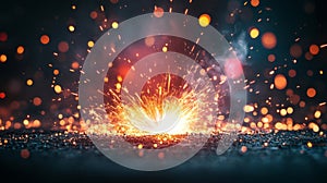 Fiery Sparks Exploding On Dark Surface Background