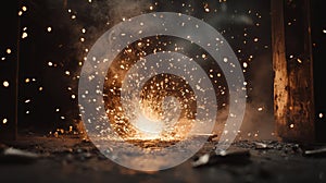 Fiery Sparks Exploding During Metal Welding Process