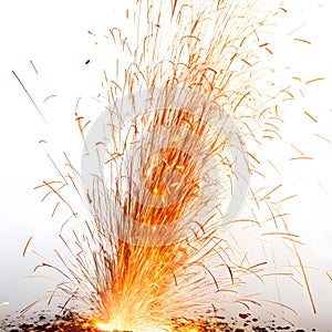 Fiery sparks isolated on white