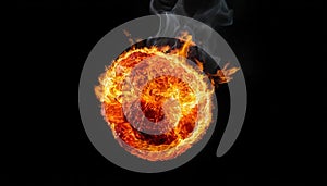 Fiery Sphere Exploding in Dramatic Flames Against a Black Background