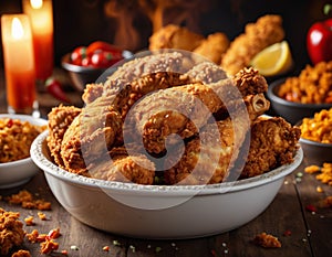 Fiery Spicy Fried Chicken Close-Up Crispy, Saucy, and Irresistible photo