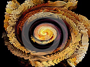 Fiery spirals of curvature of space 3d on a black background