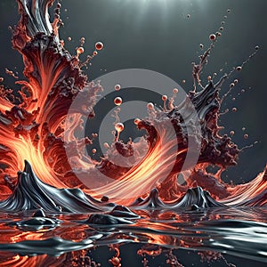 Fiery splashes on a dark surface