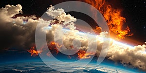 A fiery sunrise over Earth seen from space