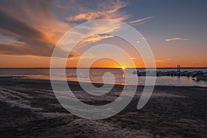 A fiery sunset at Adolfo Lopez Mateos on the Pacific coast of Baja California photo