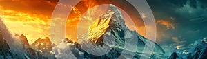 Fiery Sunset Mountain Peak Digital Art