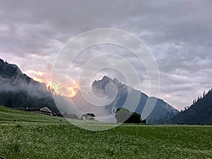 Fiery sunset between the mountains