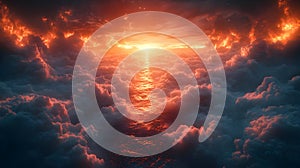 Fiery Sunset Over Cloudscape Illustration